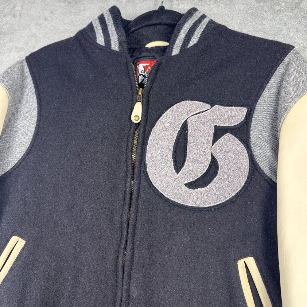 Vintage 90s Baseball Jacket Wool Leather Varsity Bomber Collegiate Quilt Lined - Picture 3 of 10